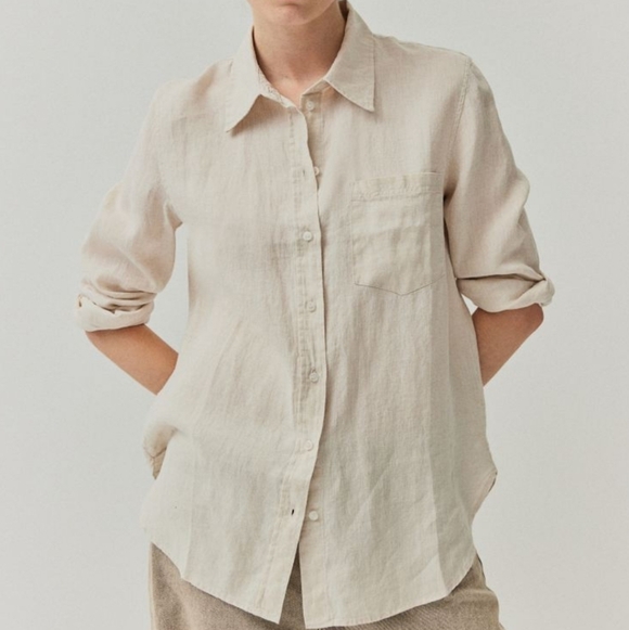 H&M Tops - H&M Beige Button-Up Linen Shirt